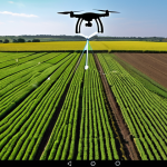 **

A high-angle shot of a vast, green field. A sophisticated drone flies overhead, capturing data with advanced sensors. The data is visualized as a heatmap overlaid on the field, highlighting areas needing attention (water, nutrients). In the foreground, a farmer reviews this data on a tablet with a holographic projection of crop health metrics. Focus on conveying a sense of technological advancement and precision agriculture.  Keywords: Drone, agriculture, AI, data visualization, precision farming, farmland, smart technology, tablet, farmer.

**