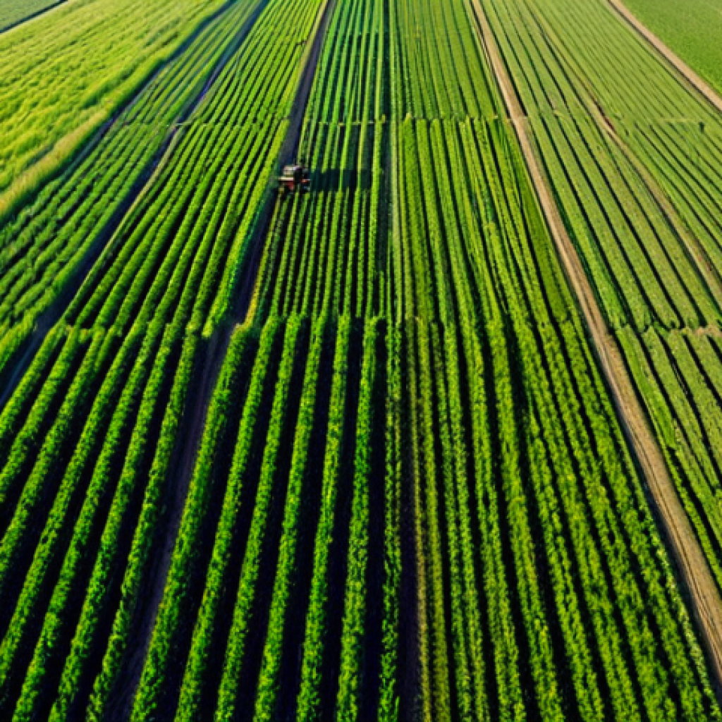 Precision Agriculture**

"Aerial view of a vast wheat field in the Krasnodar region of Russia. A drone is flying overhead, capturing data with sensors. Tractors are working in the field below, applying fertilizer precisely where needed. Bright sunny day.  Professional photography, high resolution, detailed, volumetric lighting, perfect anatomy, natural proportions, appropriate content, fully clothed farmers, safe for work, professional."

**