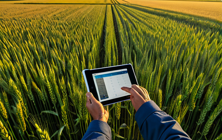 농업 원예 자동화 기술 - "Automated sprinkler system irrigating a field of sunflowers under a bright blue sky, fully clothed ...
