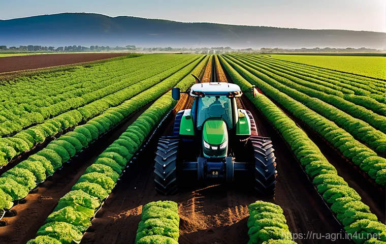 농업 AI 기반 영농일지 관리 - **Prompt:** A dynamic, aerial perspective of a sprawling, healthy agricultural field under a slightl...