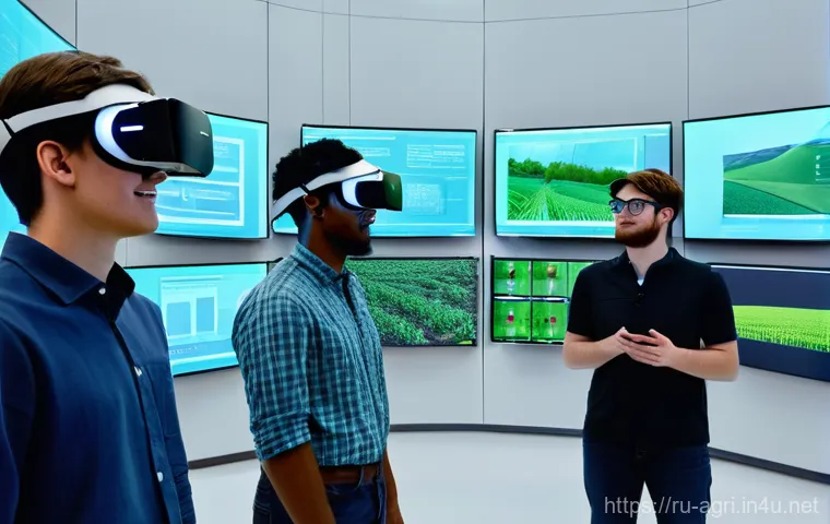 농업 교육 혁신 사례 - **Prompt:** A dynamic, wide shot of a young, diverse group of university students (ages 18-25) in a ...