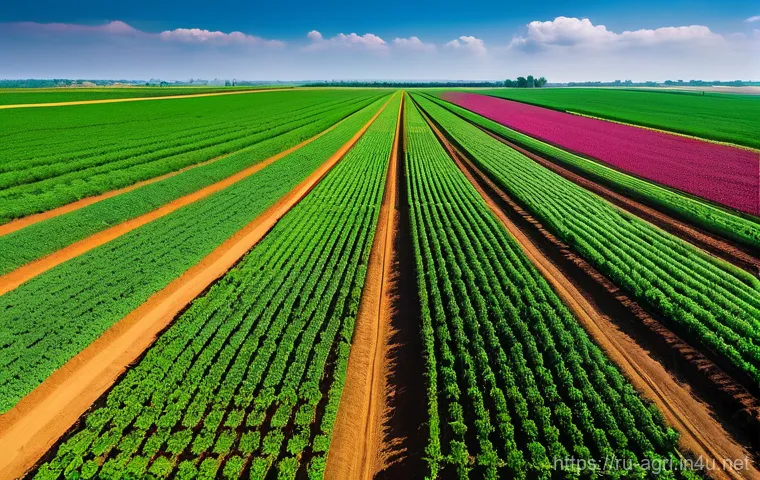 농업 바이오 기술 혁신 - **"New Horizons in Plant Cultivation"**
    A wide-angle shot of a vast, meticulously maintained agr...