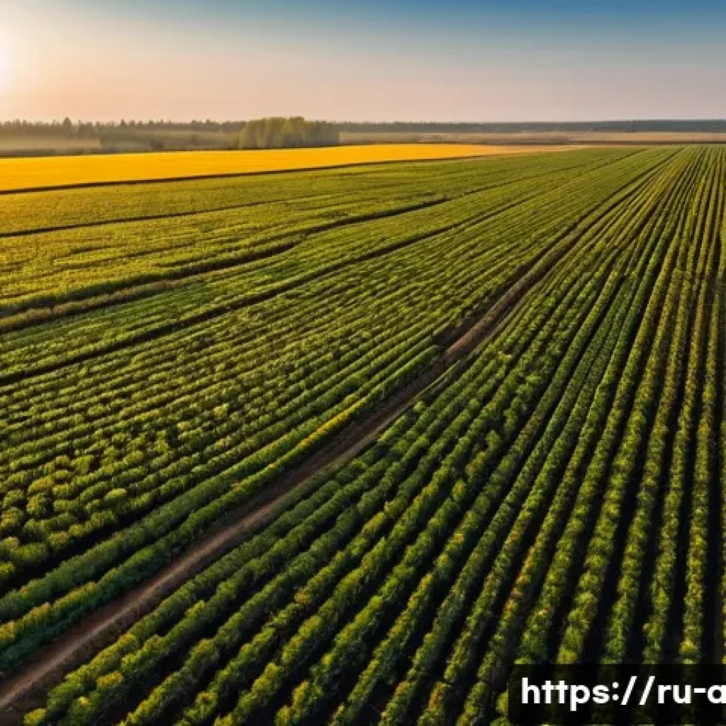 농업 스마트 팜 실습 - **Prompt:** A wide-angle shot capturing a modern Russian agricultural landscape at sunrise. In the f...