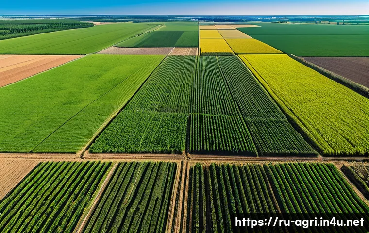 농업 유통 최적화 기술 - A high-tech agricultural field scene showing drones flying over large crop fields in rural Russia du...