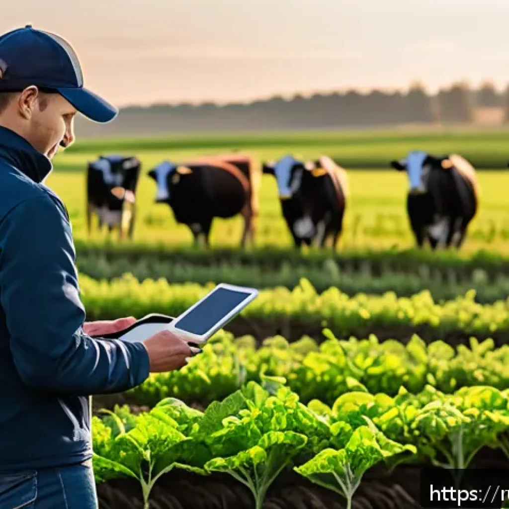 농업 디지털 패러다임 변화 - A modern Russian farm landscape during golden hour, featuring advanced agricultural technology: a fi...