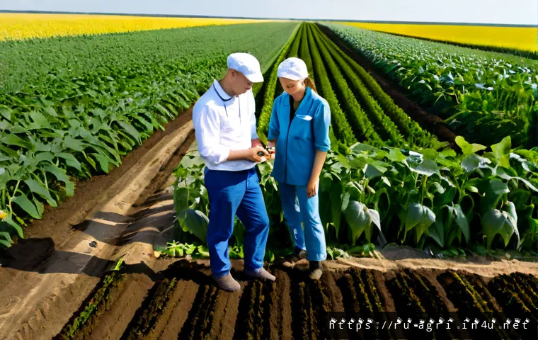 작물학 개론 - Photorealistic wide view of a Russian agricultural university field laboratory in early summer, orde...