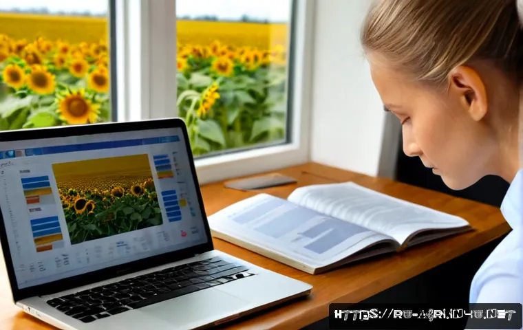 농업 관련 논문 요약 - Photorealistic Russian agricultural researcher in a bright modern farm office, carefully reviewing o...