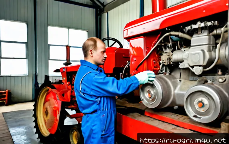 Home 17 농업 기계학 실습 과정 - Photorealistic agricultural machinery practical training in a spacious Russian vocational workshop, ...